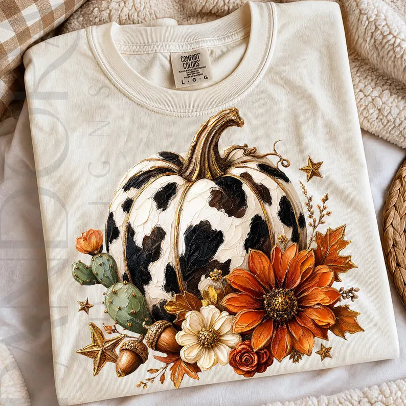 RTS COW PRINT PUMPKIN DTF DIRECT TO FILM transfers ADULT 10X11.5