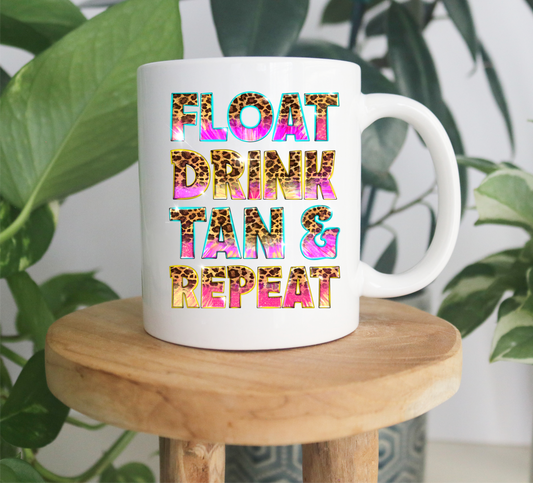 RTS Float Drink Tan & Repeat pink leopard UV DTF DECAL 3.5x4