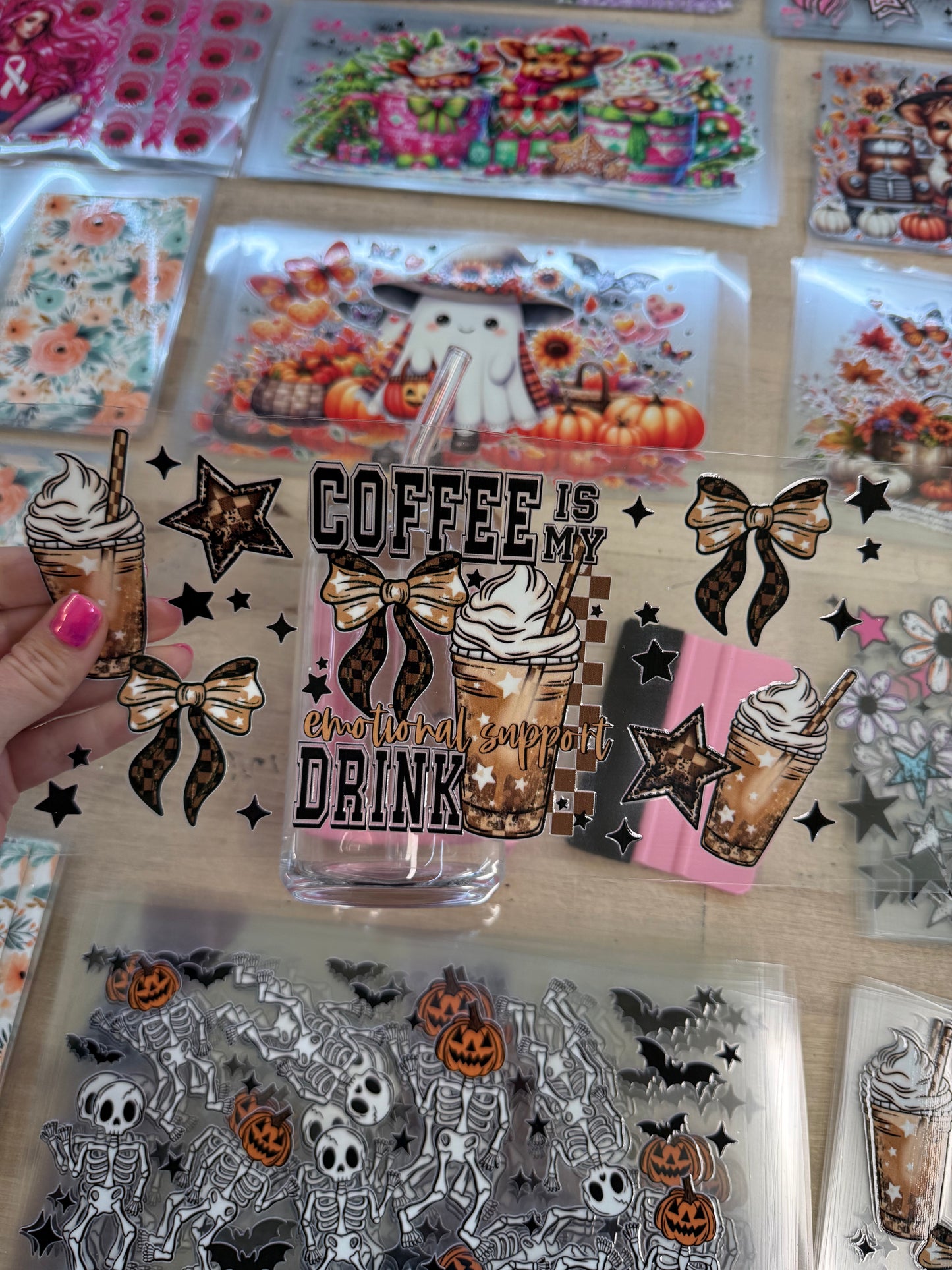 RTS COFFEE EMOTIONAL SUPPORT DRINK CUP WRAP UV DTF 16OZ