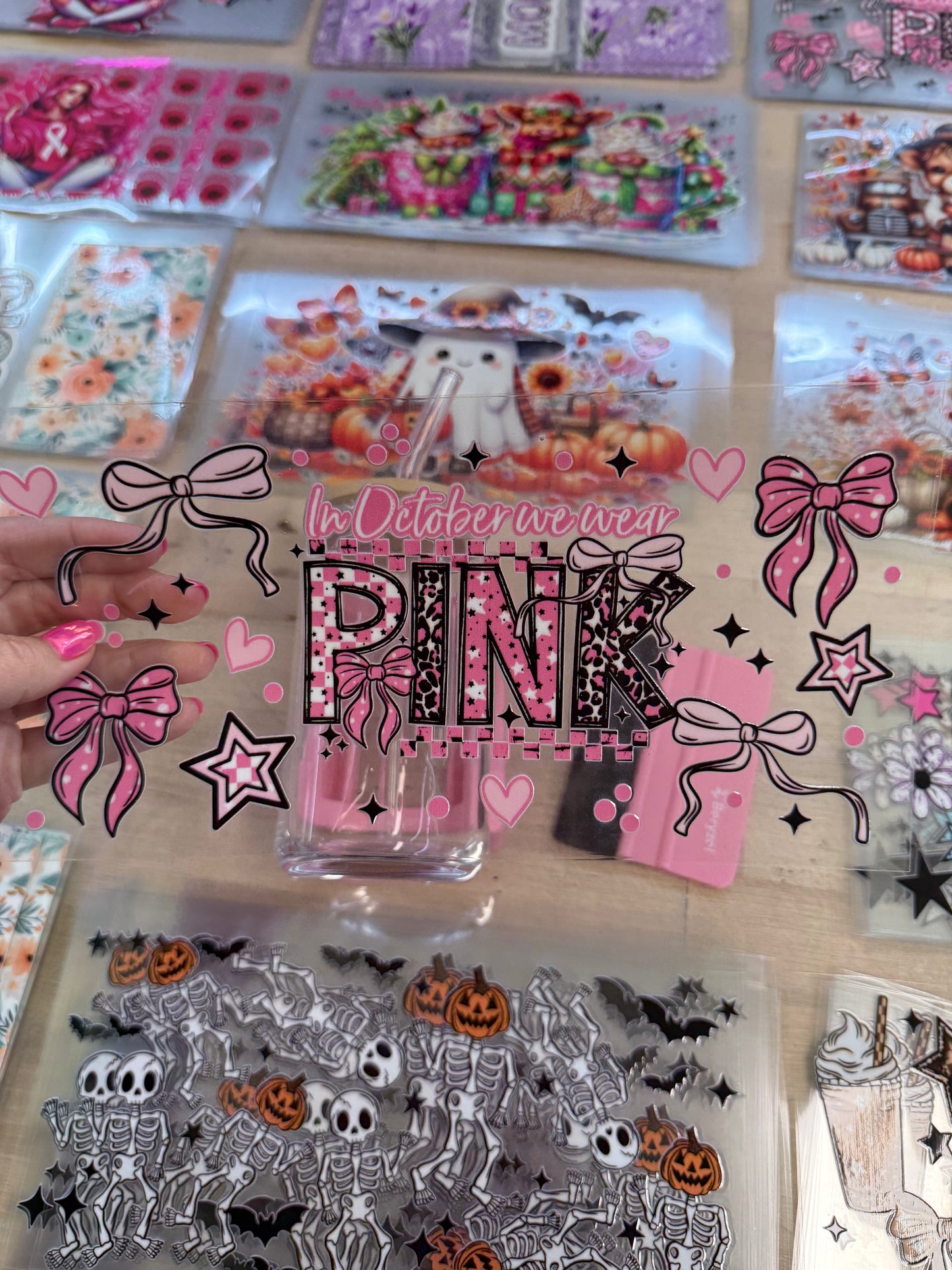 RTS OCTOBER WE WEAR PINK CANCER CUP WRAP UV DTF 16OZ