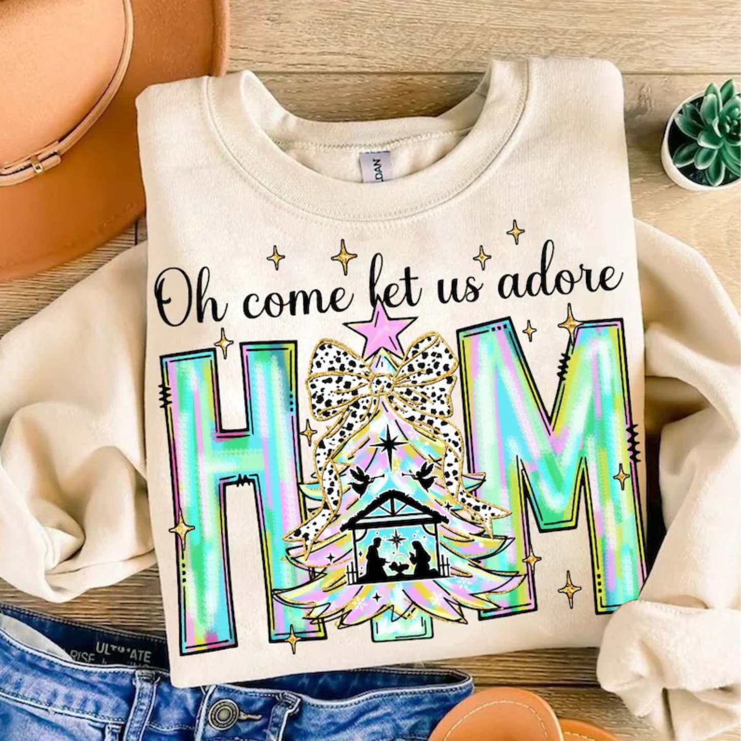 Oh come let us adore HIM Christmas tree DTF TRANSFER PRINT TO ORDER 656
