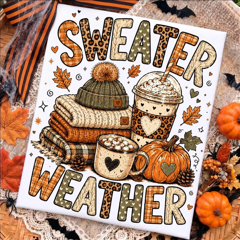 RTS SWEATER WEATHER COFFEE DTF DIRECT TO FILM transfers ADULT 10X11.5