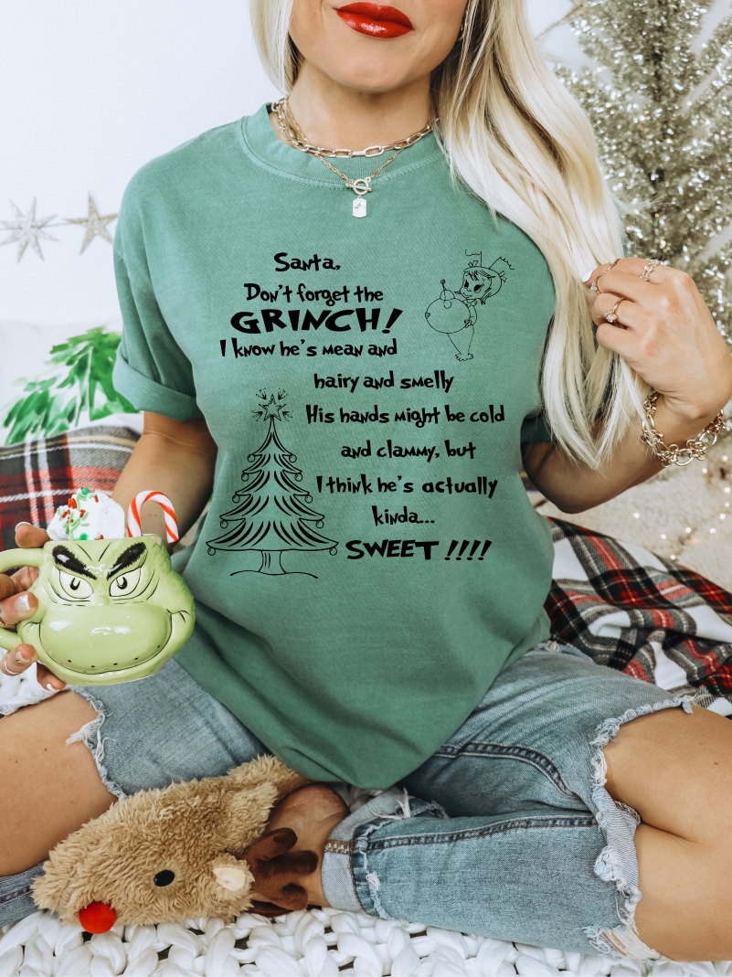 Santa, Don't forget the Greenman Christmas letter SINGLE COLOR BLACK size ADULT DTF TRANSFER PRINT TO ORDER 255