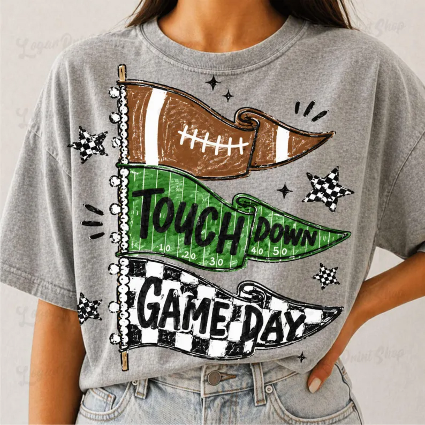 RTS TOUCH DOWN GAME DAY FLAGS FOOTBALL DTF DIRECT TO FILM transfers ADULT 10X11.5