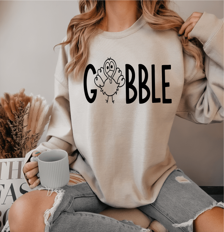 GOBBLE turkey Thanksgiving fall SINGLE COLOR BLACK size ADULT DTF TRANSFERPRINT TO ORDER - Do it yourself Transfers