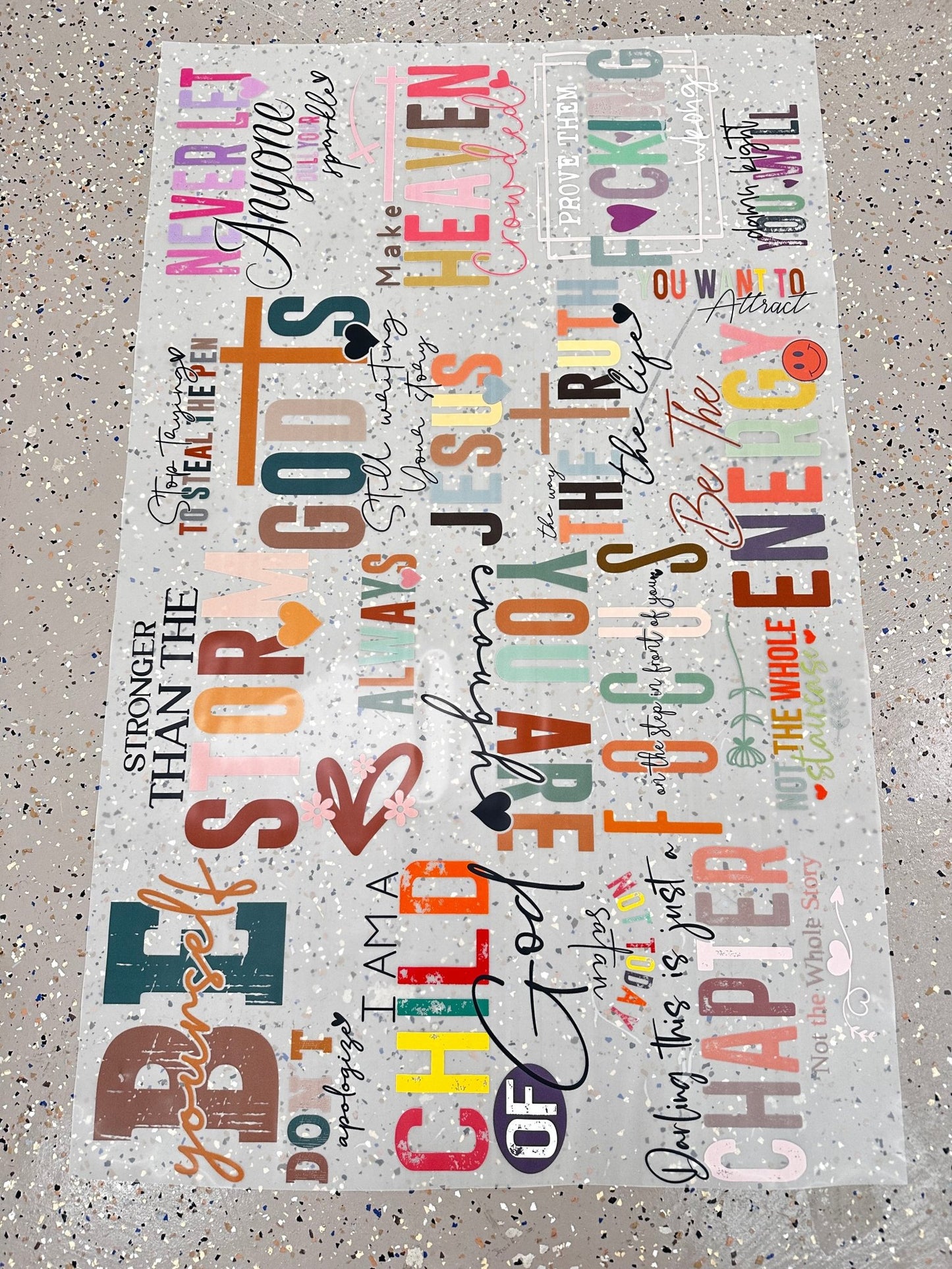 PRE - MADE GANG SHEET Motivational quotes front & sleeve designs DTF DIRECT TO FILM transfers size 30x50 - Do it yourself Transfers