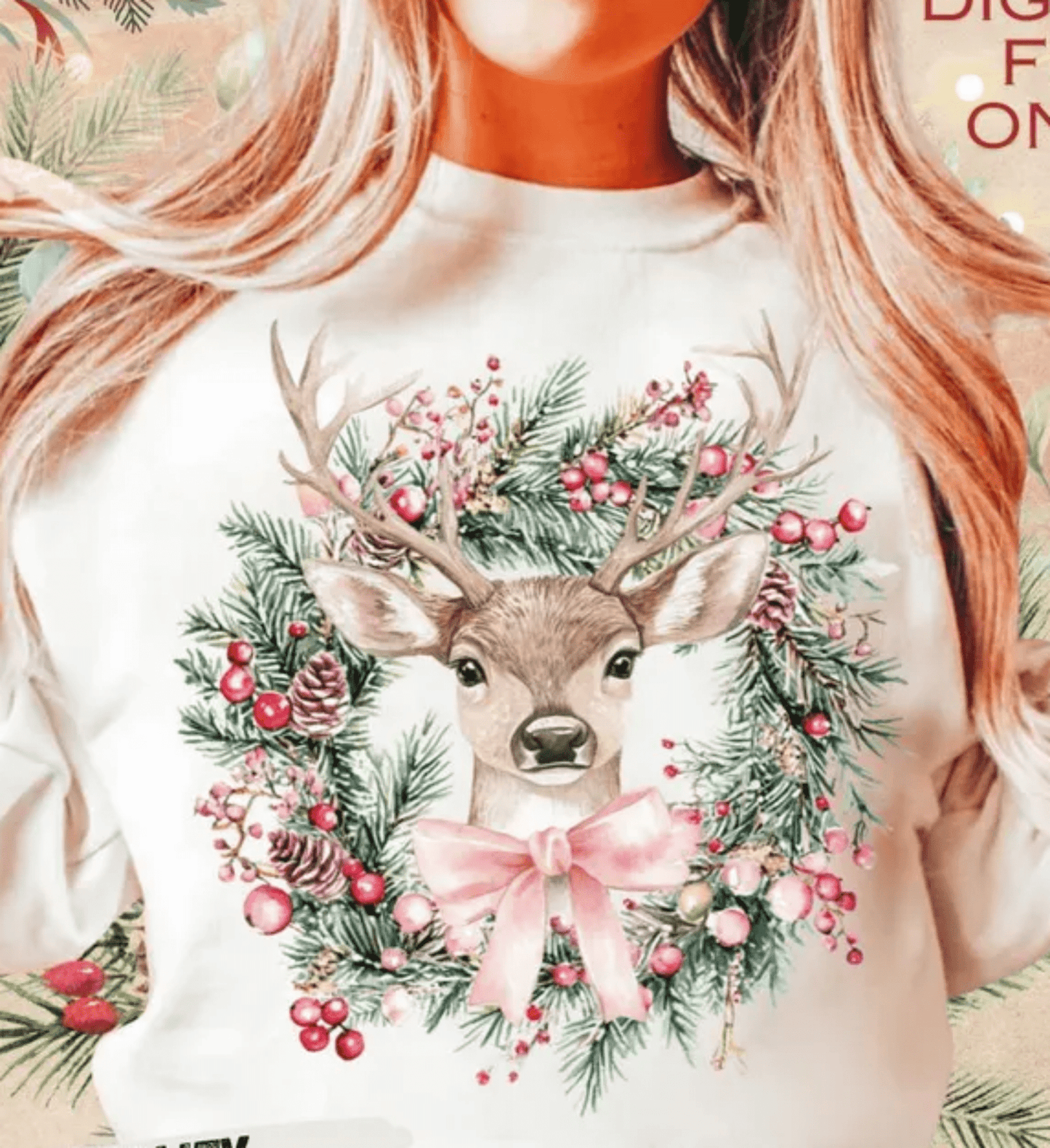 REINDEER GARLAND Christmas winter wreath DTF size ADULT DTF TRANSFER PRINT TO ORDER - Do it yourself Transfers