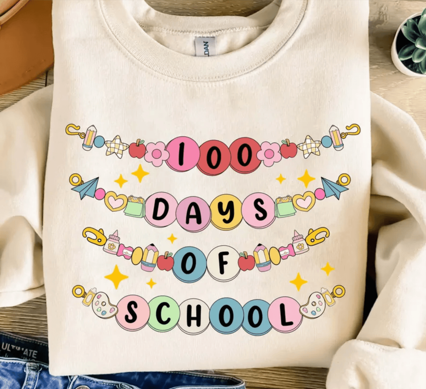 RTS 100 DAYS OF SCHOOL BRACELETS CHARMS DTF DIRECT TO FILM transfers size ADULT 10X12. 20 - Q - Do it yourself Transfers