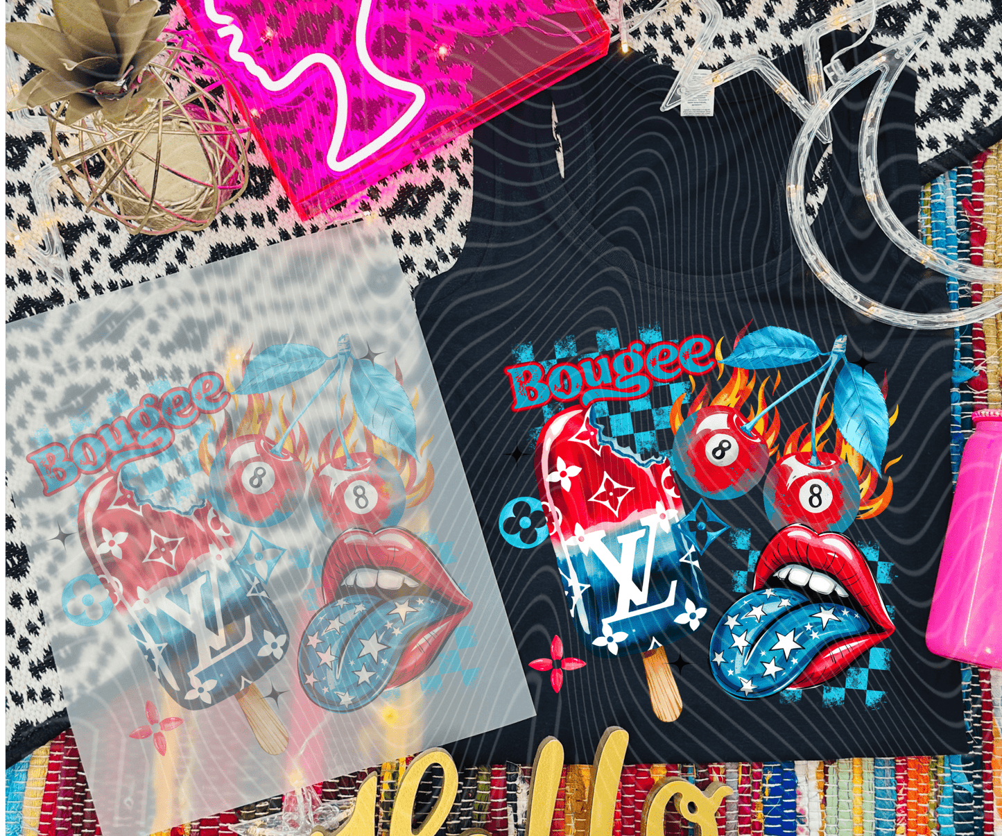 RTS BOUGEE POPISCLE TONGUE 8 BALL DTF DIRECT TO FILM transfers size ADULT 10X12 - Do it yourself Transfers