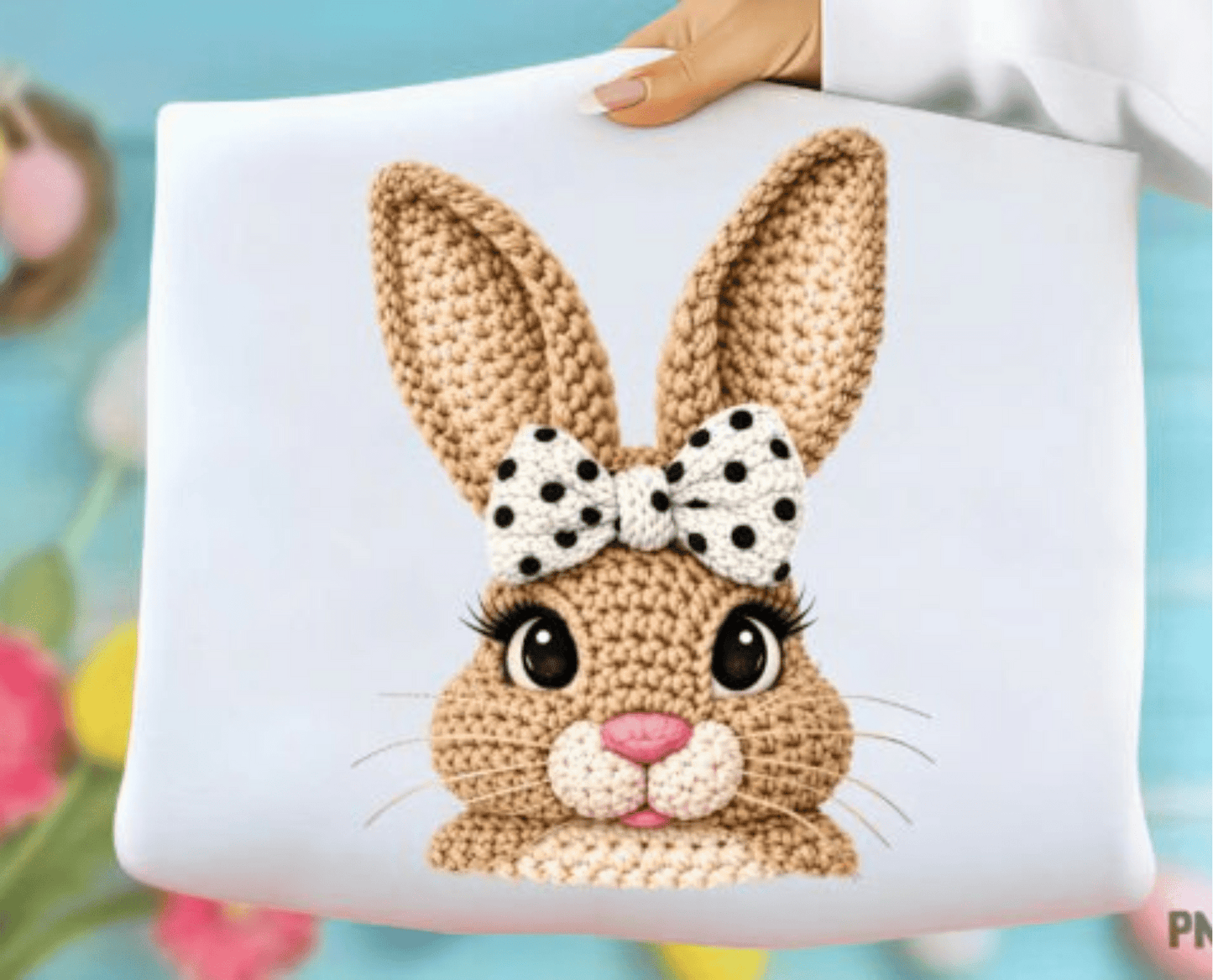 RTS BUNNY YARN POLKA DOT BOW DTF DIRECT TO FILM transfers ADULT 10X11.5 - Do it yourself Transfers