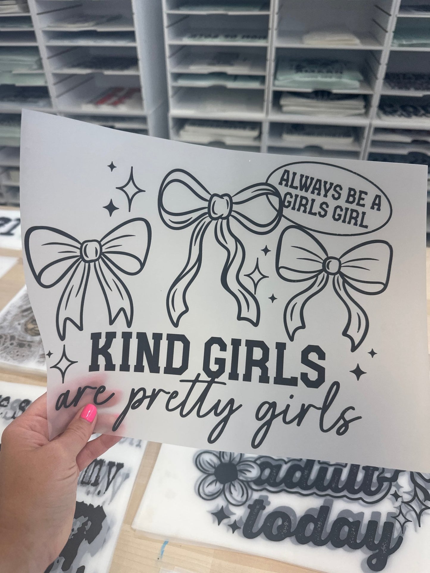 RTS KIND GIRLS ARE PRETTY GIRLS BOW SINGLE COLOR BLACK DTF DIRECT TO FILM transfers ADULT 10X12 - Do it yourself Transfers