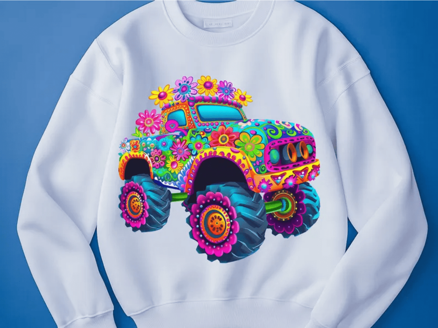 RTS Monster truck flowers hippie flowers colorful DTF DIRECT TO FILM transfers size ADULT 10x12. 20 - I - Do it yourself Transfers