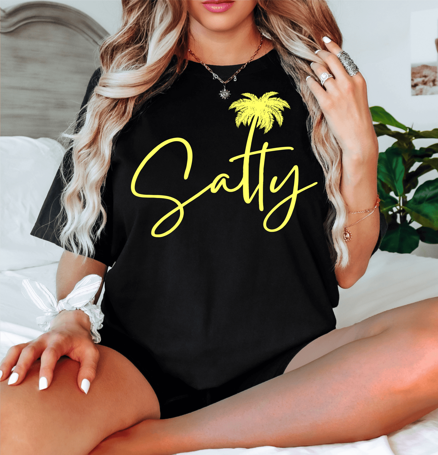 SALTY palm tree SINGLE COLOR NEON YELLOW size ADULT DTF TRANSFERPRINT TO ORDER - Do it yourself Transfers