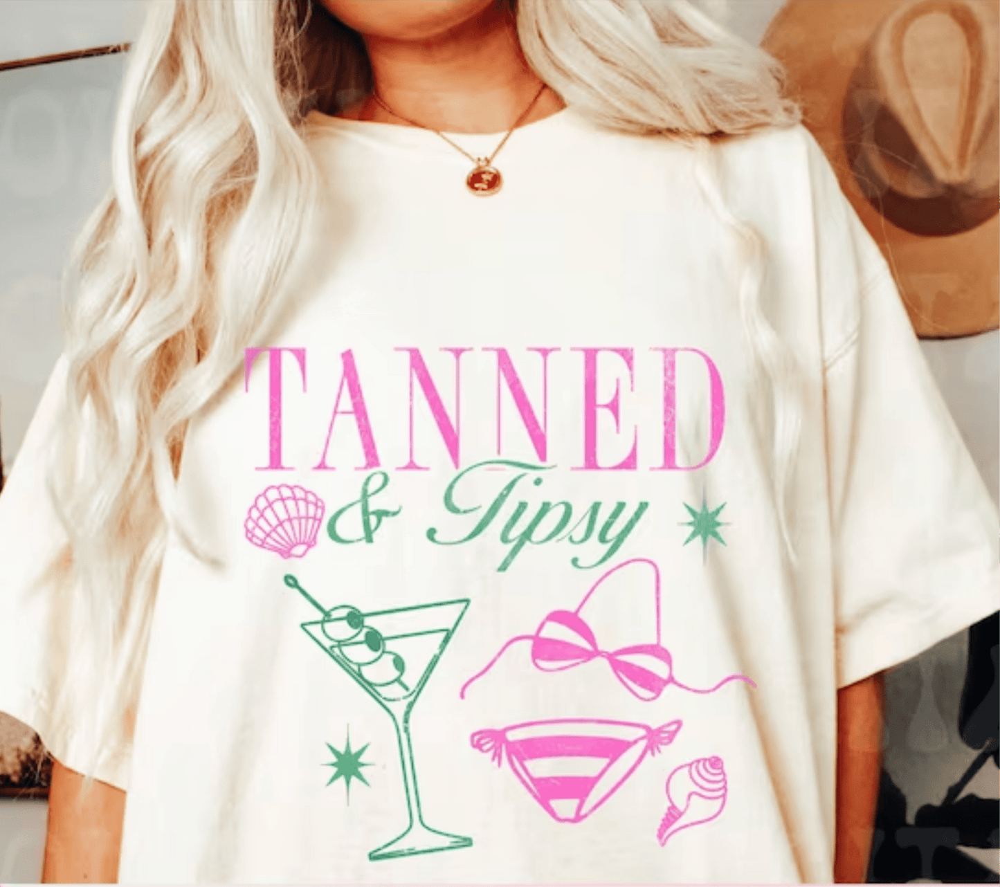 Tanned and Tipsy pink bathing suit cocktail Summer pool DTF TRANSFERPRINT TO ORDER 693 - Do it yourself Transfers