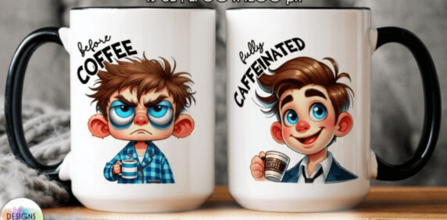 TRANSFER TUESDAY BEFORE COFFEE FULLY CAFFEINATED GUY BUSINESS MAN UV DTF - Do it yourself Transfers