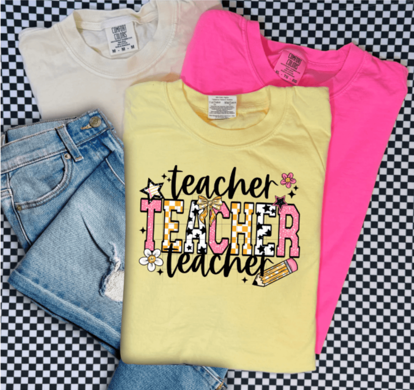 TRANSFER TUESDAY JUNE 24TH TEACHER TEACHER TEACHER FLOWERS PENCIL PINK DTF DIRECT TO FILM transfers ADULT 10X12 - Do it yourself Transfers