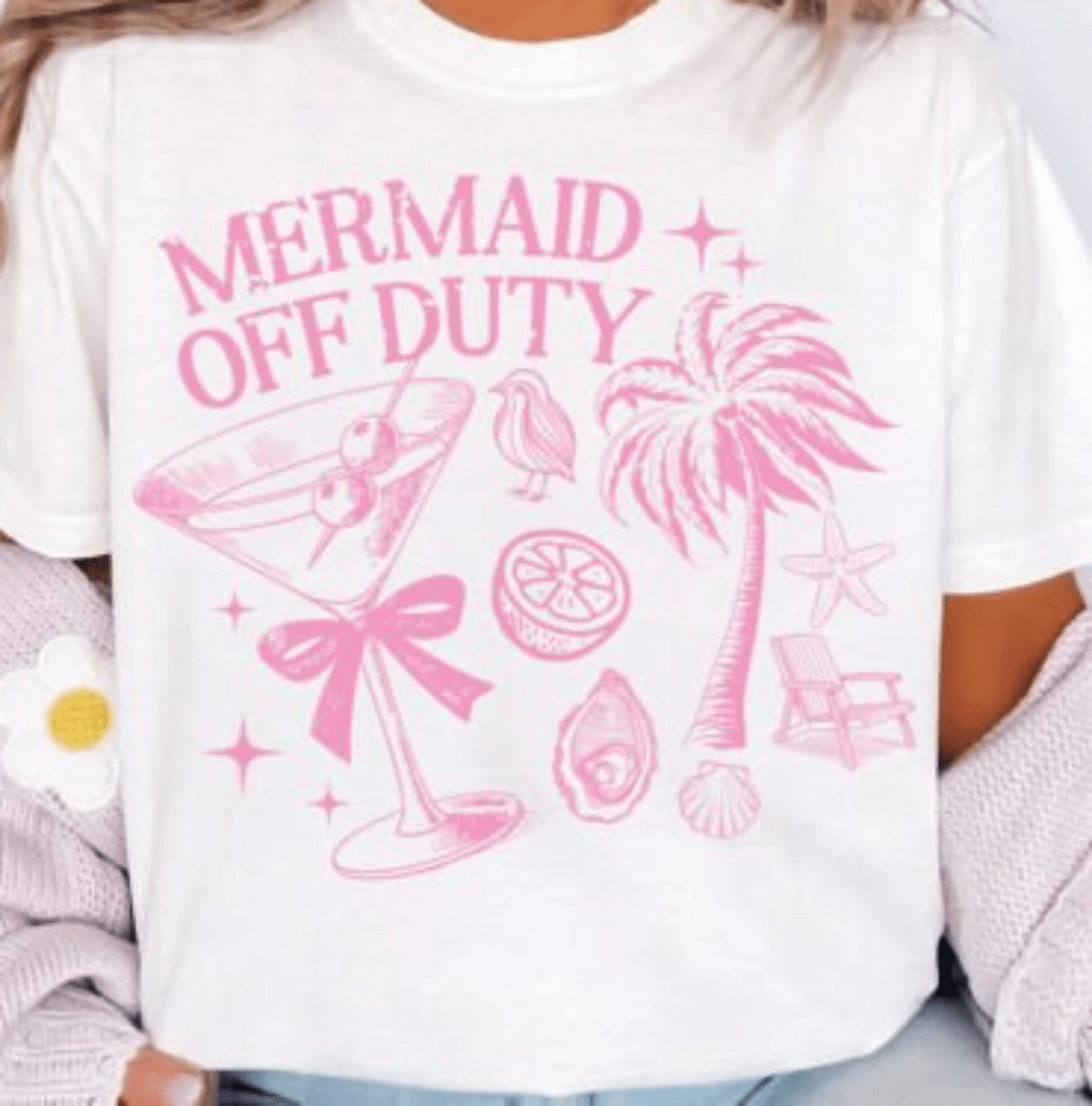 TRANSFER TUESDAY MERMAID OFF DUTY SUMMER SINGLE COLOR PINK Screen Print transfers size ADULT 10X12 - Do it yourself Transfers