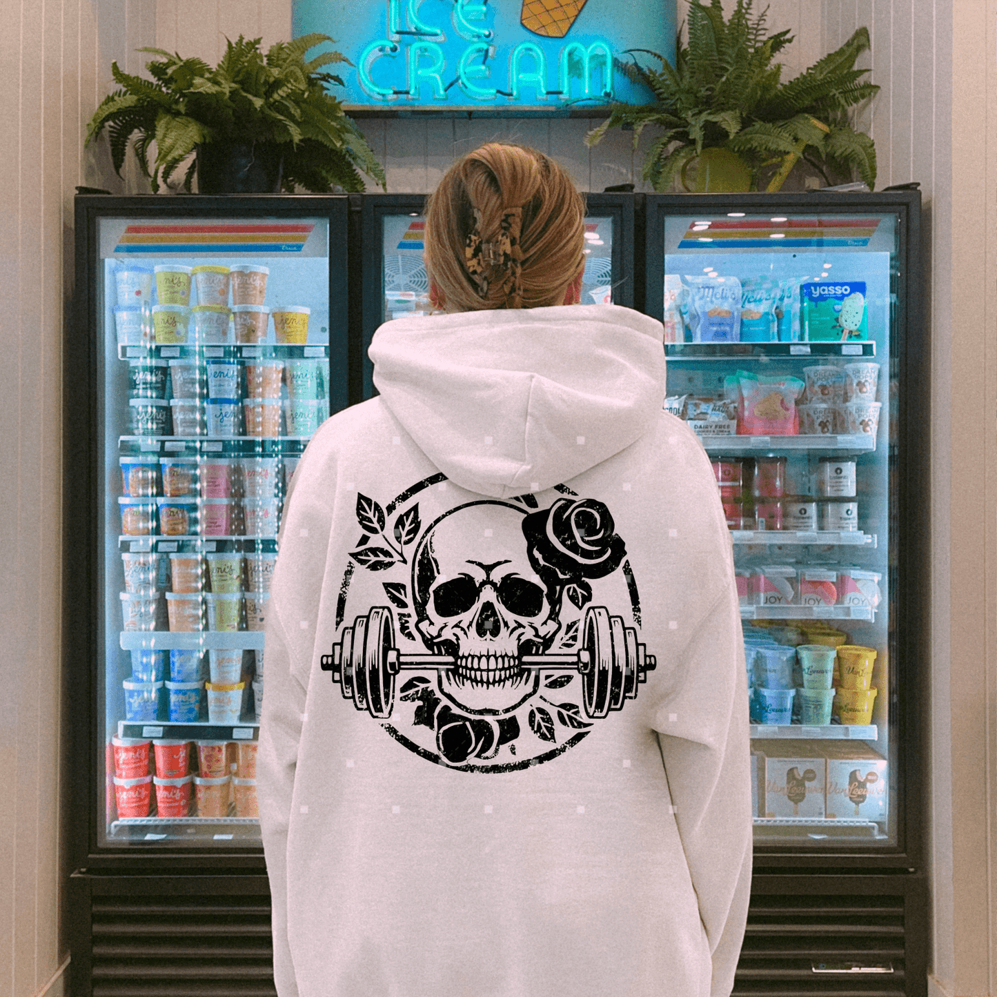 TRANSFER TUESDAY SHIPS FEB 11TH WORKING OUT GYM SKULL FLOWERS SINGLE COLOR BLACK Screen Print transfers size ADULT10X12 - Do it yourself Transfers