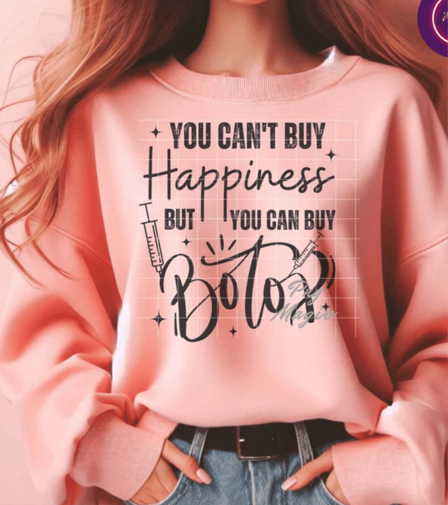 TRANSFER TUESDAY SHIPS MAR 12TH YOU CAN'T BUT HAPPINESS BUT YOU CAN BUY BOTOX SINGLE COLOR BLACK Screen Print transfers size ADULT 10X12 - Do it yourself Transfers