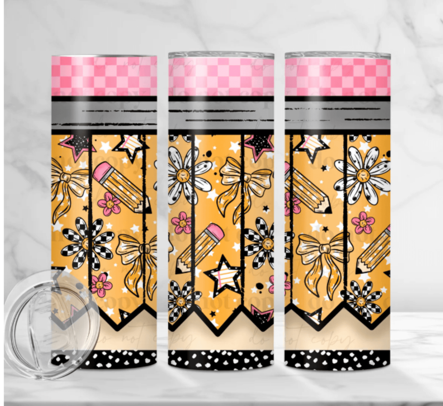 TRASNFER TUESDAY JULY 2ND PENCIL BOW FLOWERS CUP WRAP 20 oz STRAIGHT TUMBLER WRAP 9.6x8.3 - Do it yourself Transfers