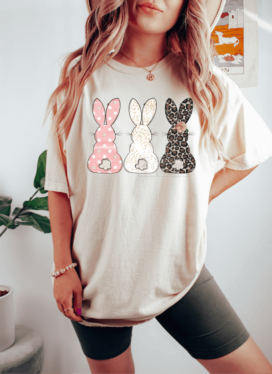 3 Easter Bunnies polka dot gold leopard size ADULT DTF TRANSFERPRINT TO ORDER - Do it yourself Transfers