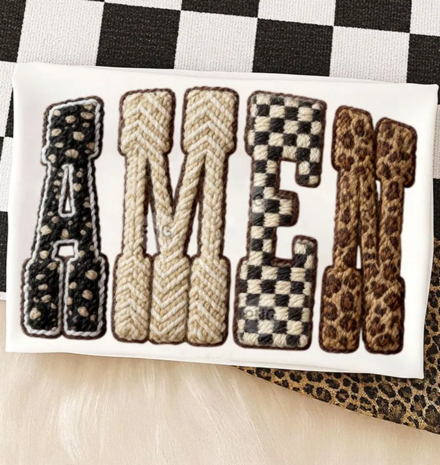 RTS AMEN CREAM CHECKER LEOPARD DTF DIRECT TO FILM transfers ADULT 9X12