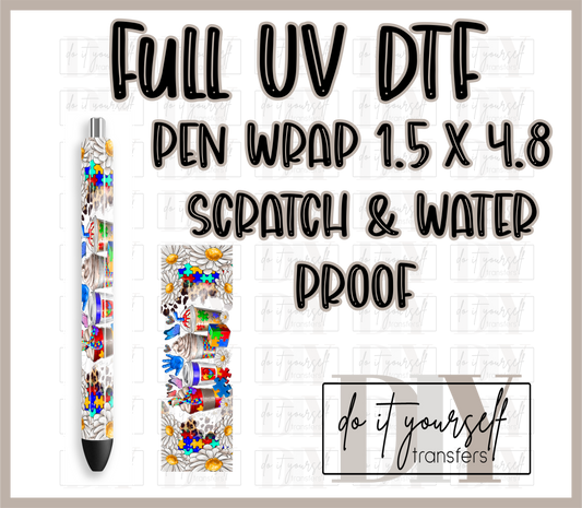 RTS Autism Latte coffee puzzle flowers gloves FULL UV DTF PEN WRAP 1.5X4.8
