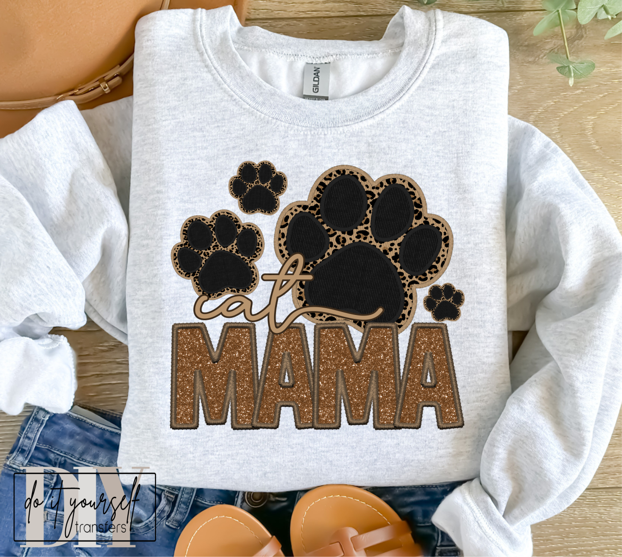 RTS Cat MAMA paw print tan brown MATTE BREATHABLE CLEAR FILM SCREEN PRINT TRANSFER ADULT 9X12