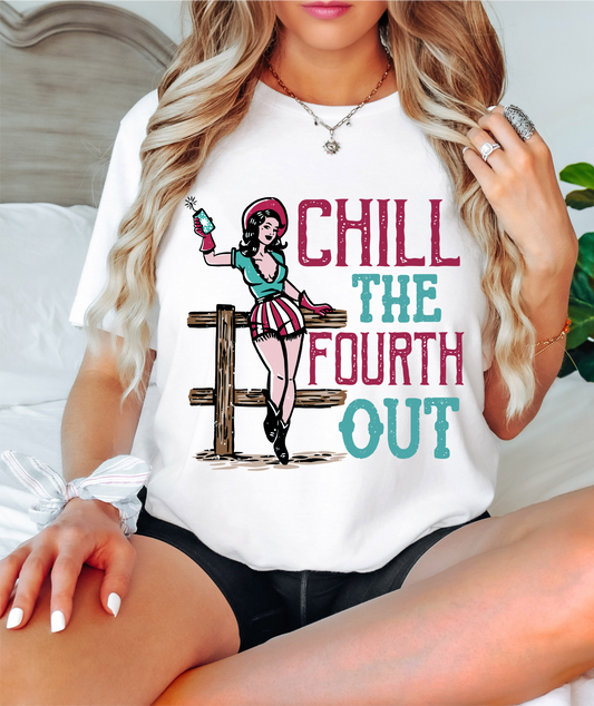 RTS Chill the FOURTH OUT American cowgirl CLEAR FILM SCREEN PRINT TRANSFER ADULT 11x11.5
