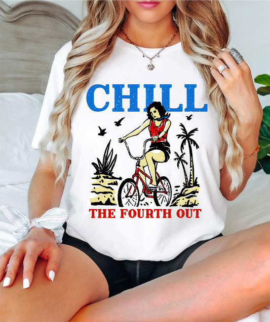 RTS Chill the Fourth out summer bike mom palm trees July 4th CLEAR FILM SCREEN PRINT TRANSFER ADULT 11x11.5