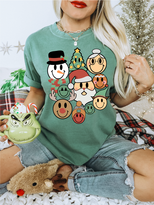 Christmas Smiley faces multi  ADULT  DTF TRANSFERPRINT TO ORDER