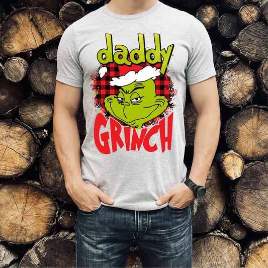 DADDY GRINCH GREEN MAN CHRISTMAS RED PLAID  ADULT  DTF TRANSFERPRINT TO ORDER