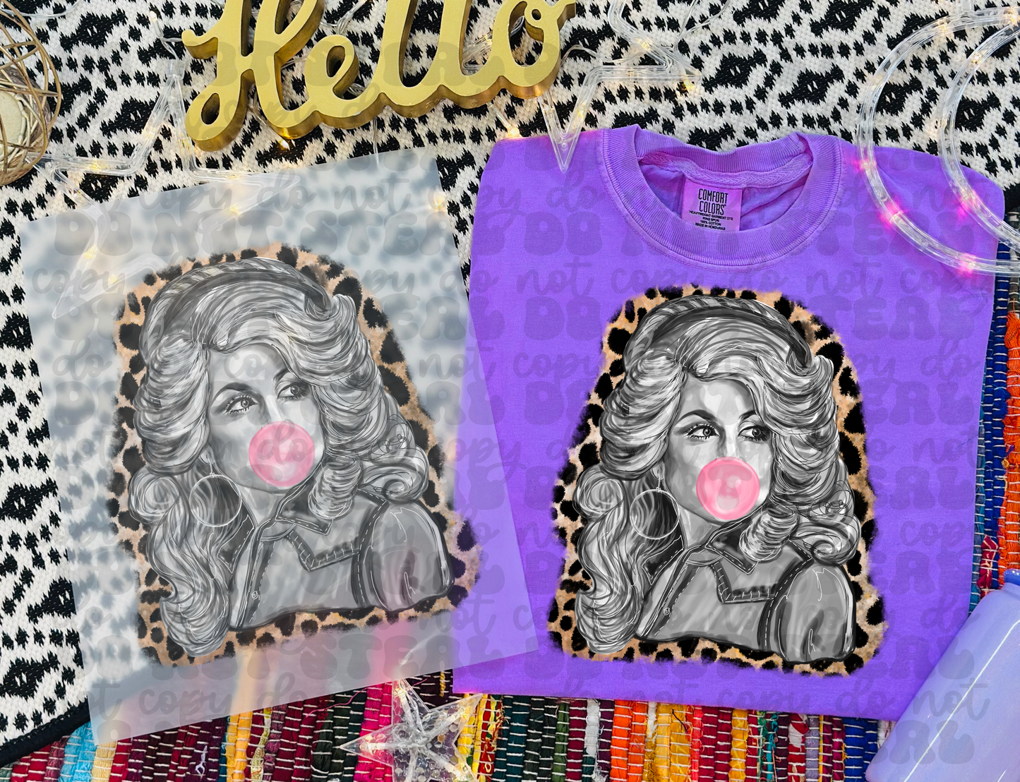 RTS DOLLY LEOPARD BUBBLE GUM DTF DIRECT TO FILM transfers ADULT 10X12  4-J