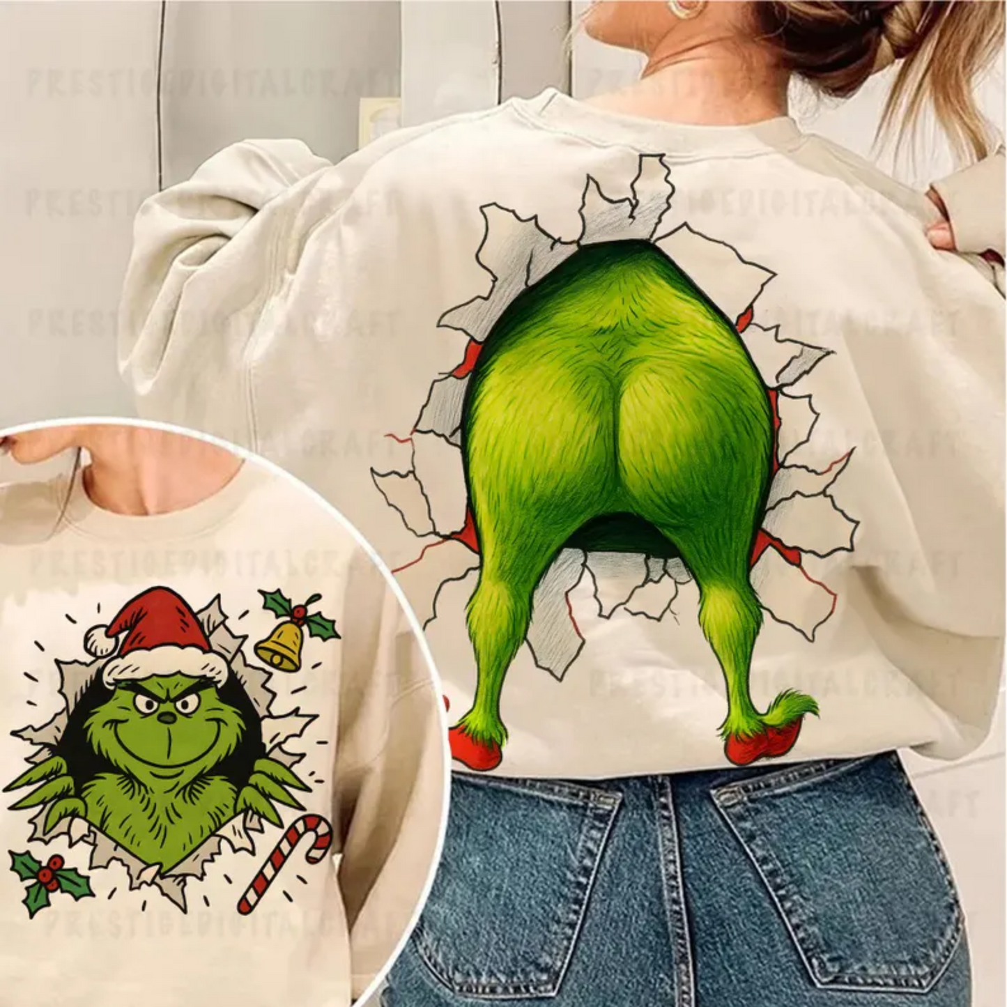 RTS GRINCH CHRISTMAS BOOTY DTF DIRECT TO FILM transfers ADULT 10X11.5 FRONT 9X7
