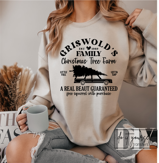 GRISWORLD'S FAMILY CHRISTMAS TREE FARM SINGLE COLOR BLACK   size ADULT  DTF TRANSFERPRINT TO ORDER