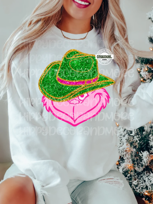 Green MAN Christmas pink cowgirl  hat  ADULT  DTF TRANSFERPRINT TO ORDER