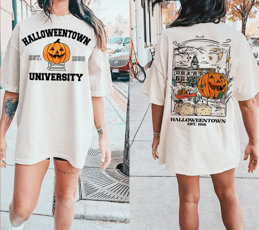 Halloween TOWN est 1998 University pumpkin  ADULT FRONT  BACK  DTF TRANSFERPRINT TO ORDER