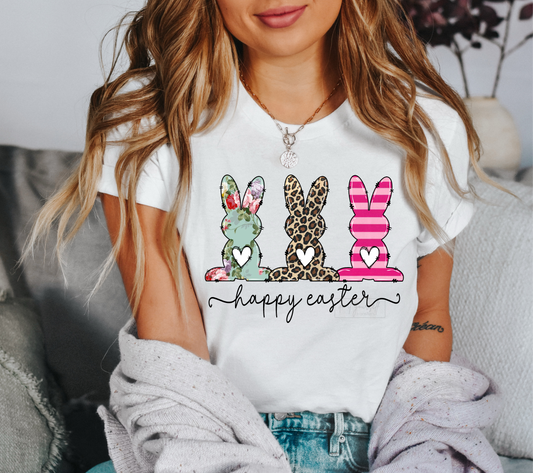 RTS Happy Easter 3 Bunny leopard flower pink MATTE DTF DIRECT TO FILM transfers size ADULT 9x12
