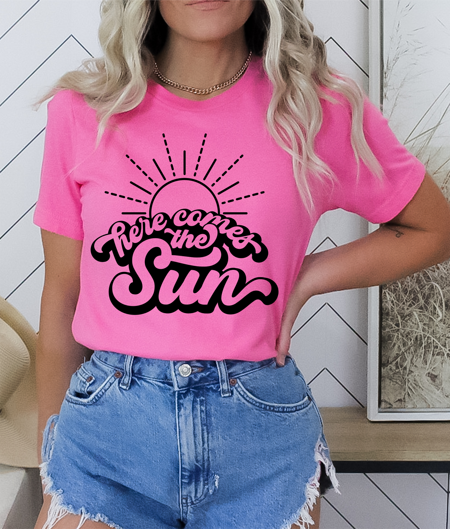 Here comes the sun SINGLE COLOR BLACK  size ADULT  DTF TRANSFERPRINT TO ORDER