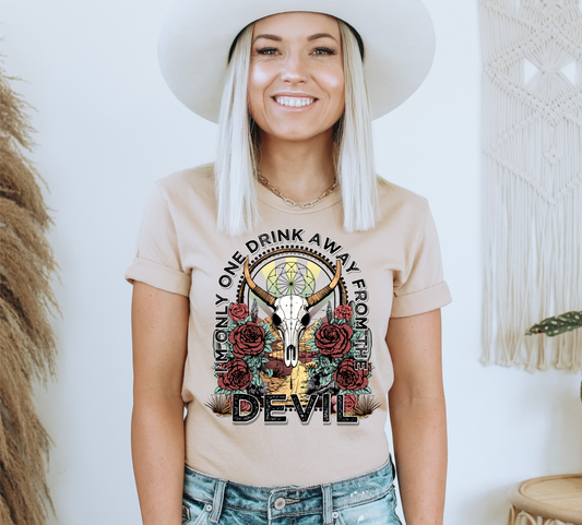 I'm only one drink away from the devil boho western bull  ADULT  DTF TRANSFERPRINT TO ORDER