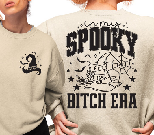 In my SPOOKY Bitch ERA Halloween SINGLE COLOR BLACK  size ADULT FRONT  BACK   DTF TRANSFERPRINT TO ORDER
