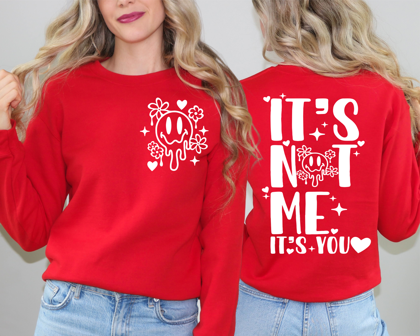 RTS It's not me it's you heart Valentine's day smiley face SINGLE COLOR WHITE Screen Print transfers size ADULT FRONT 4X5 BACK 10X12