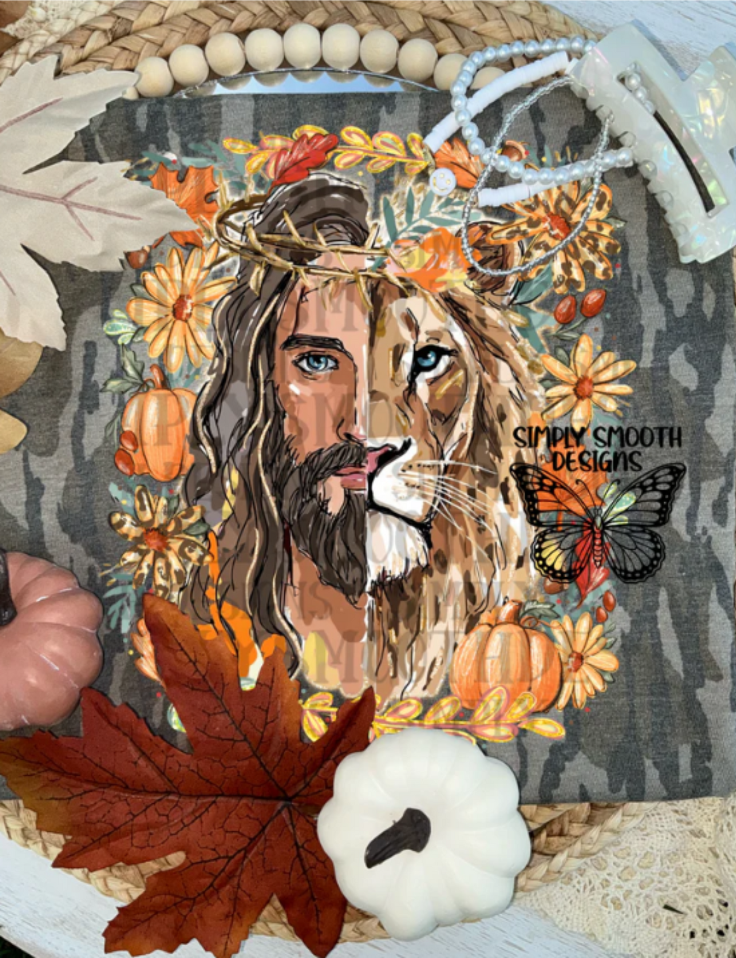 RTS JESUS LION FALL LEAVES PUMPKIN DTF DIRECT TO FILM transfers ADULT 10X11.5