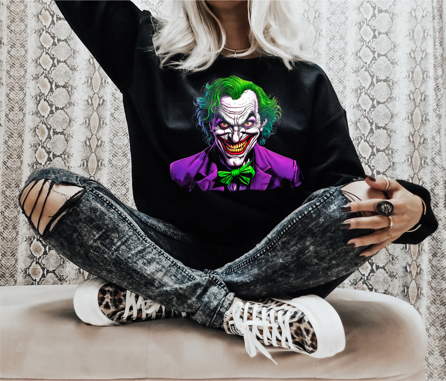 JOKER haha purple suit green hair BLACKED OUT DESIGN ONLY FOR DARK COLORS  ADULT  DTF TRANSFERPRINT TO ORDER