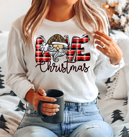 Love Christmas Santa hat buffalo plaid  ADULT  DTF TRANSFERPRINT TO ORDER