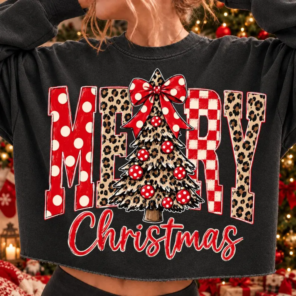RTS MERRY CHRISTMAS LEOPARD RED BOW DTF DIRECT TO FILM transfers ADULT 10.5X11.5