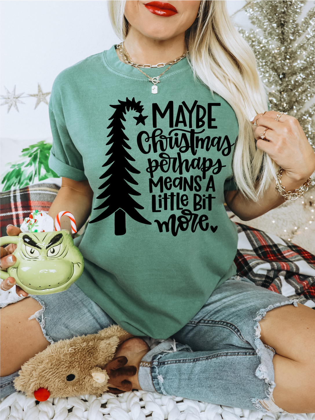 Maybe Christmas perhaps means a little bit more tree SINGLE COLOR BLACK  size ADULT  DTF TRANSFERPRINT TO ORDER