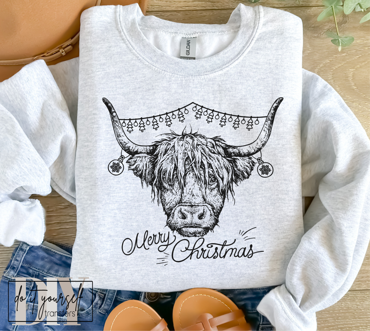 Merry Christmas cow SINGLE COLOR BLACK  size ADULT  DTF TRANSFERPRINT TO ORDER