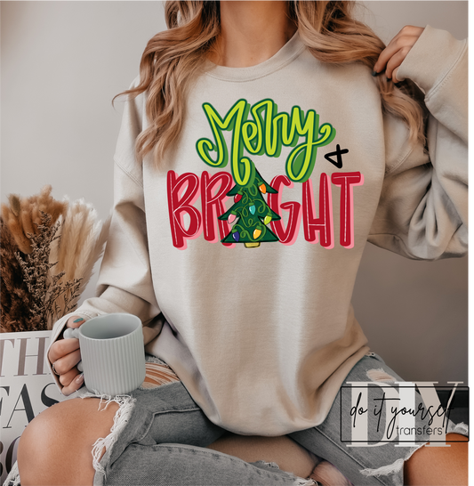 Merry & Bright Christmas tree lights  ADULT  DTF TRANSFERPRINT TO ORDER