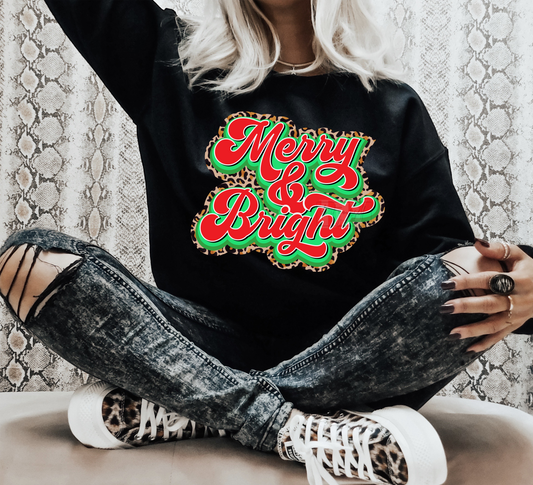 Merry and Bright Christmas leopard red green  ADULT  DTF TRANSFERPRINT TO ORDER